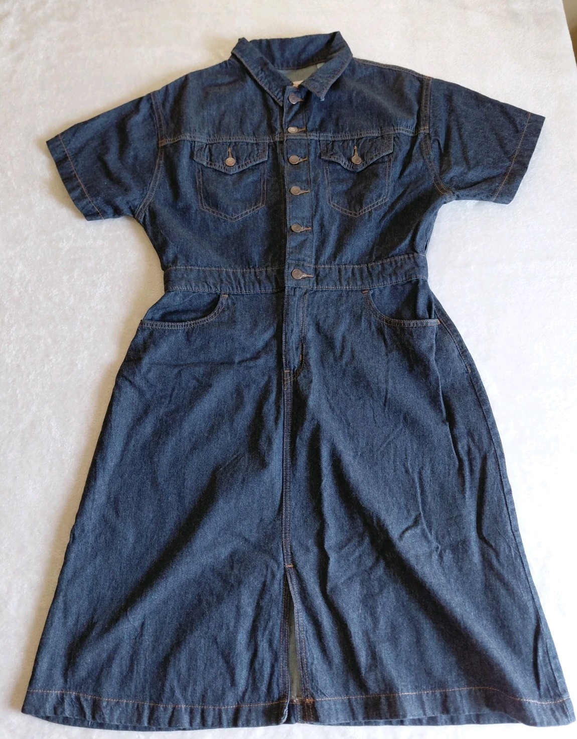 Signature By Levi Dark Blue Wash Denim Cowgirl Utility Midi Shirt Dress Medium