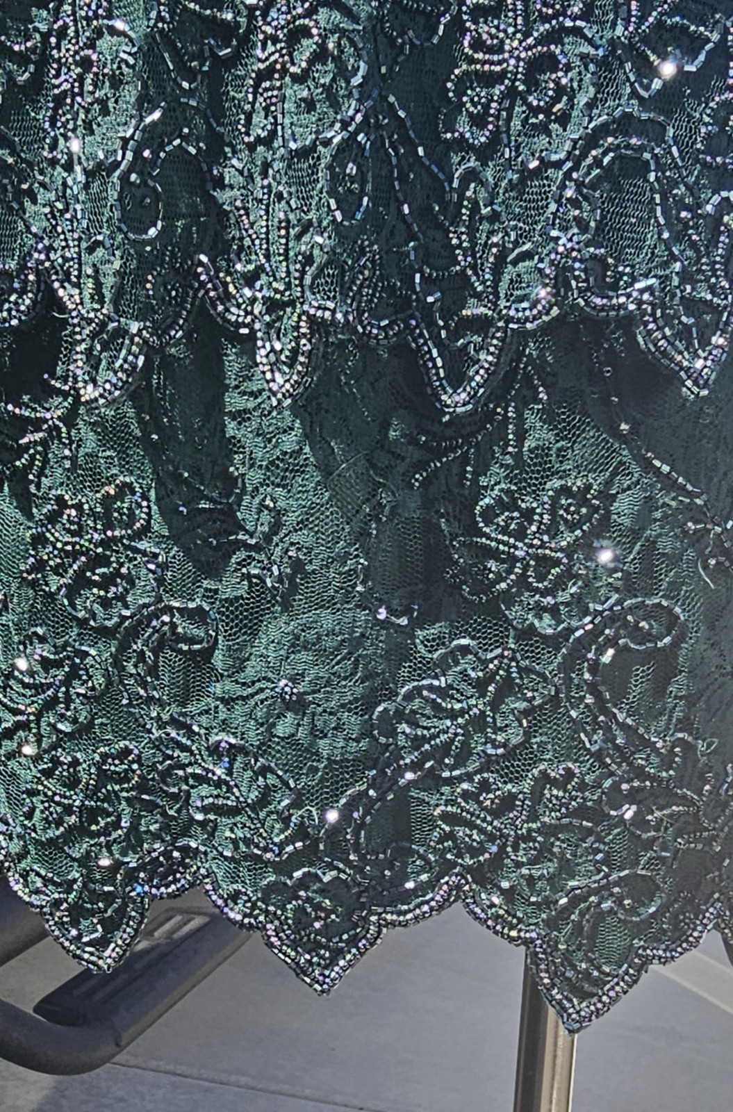 Vintage Brilliante By J.A. 80’s Glam Sequin Lace Green Beaded Dress Sz LP