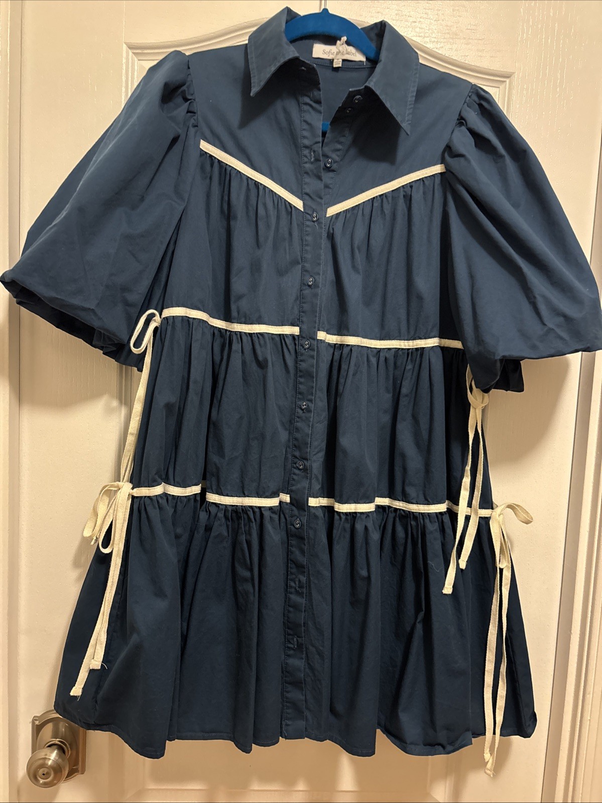 Sofie the Label Women’s Button Front Navy Mini Ruffled Dress Size M Used