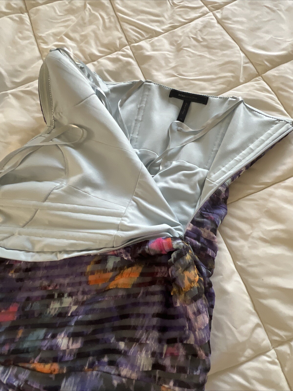 BCBG MAXAZRIA Kameron Strapless Pleated Cocktail Mini Dress In Purple Blue Siz 0