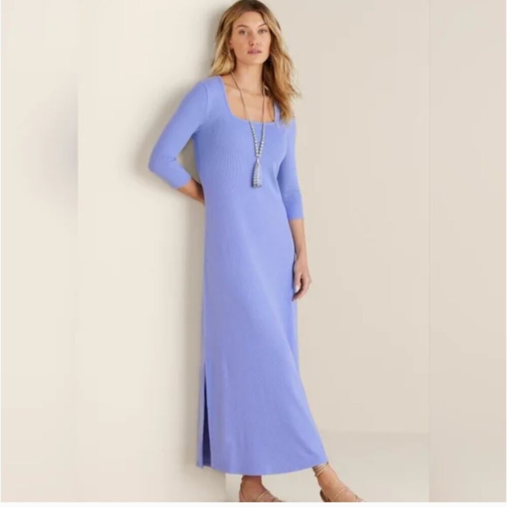 Soft Surroundings Aria Dress in Persian Jewel ribbed square neck maxi dress M