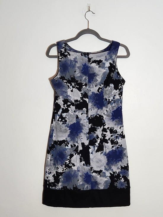 AB Studio Black Blue Gray Sleeveless Sheath Mini Dress Sz 8 Wedding Guest Dress