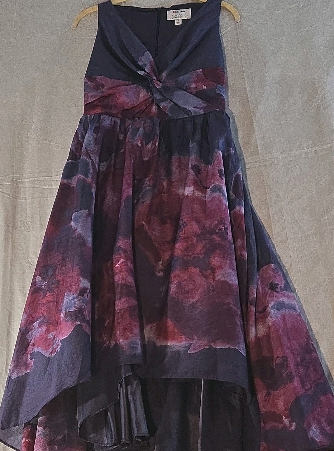 Lela Rose V-Neck Sleeveless Fit & Flare Hi-Low Lined Zip Dress Floral 6