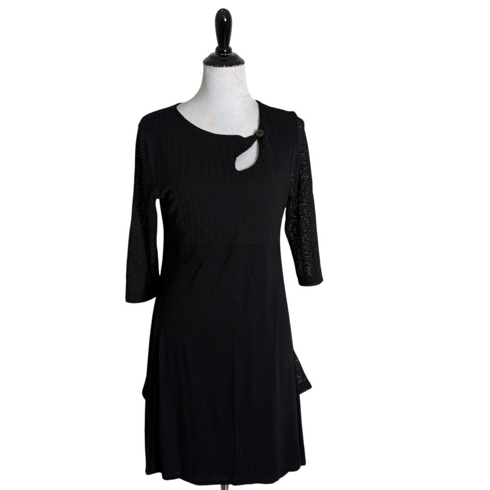La Moda Black Keyhole Tunic Dress Size L XL Sharkbite Hem Whimsigoth Flowy