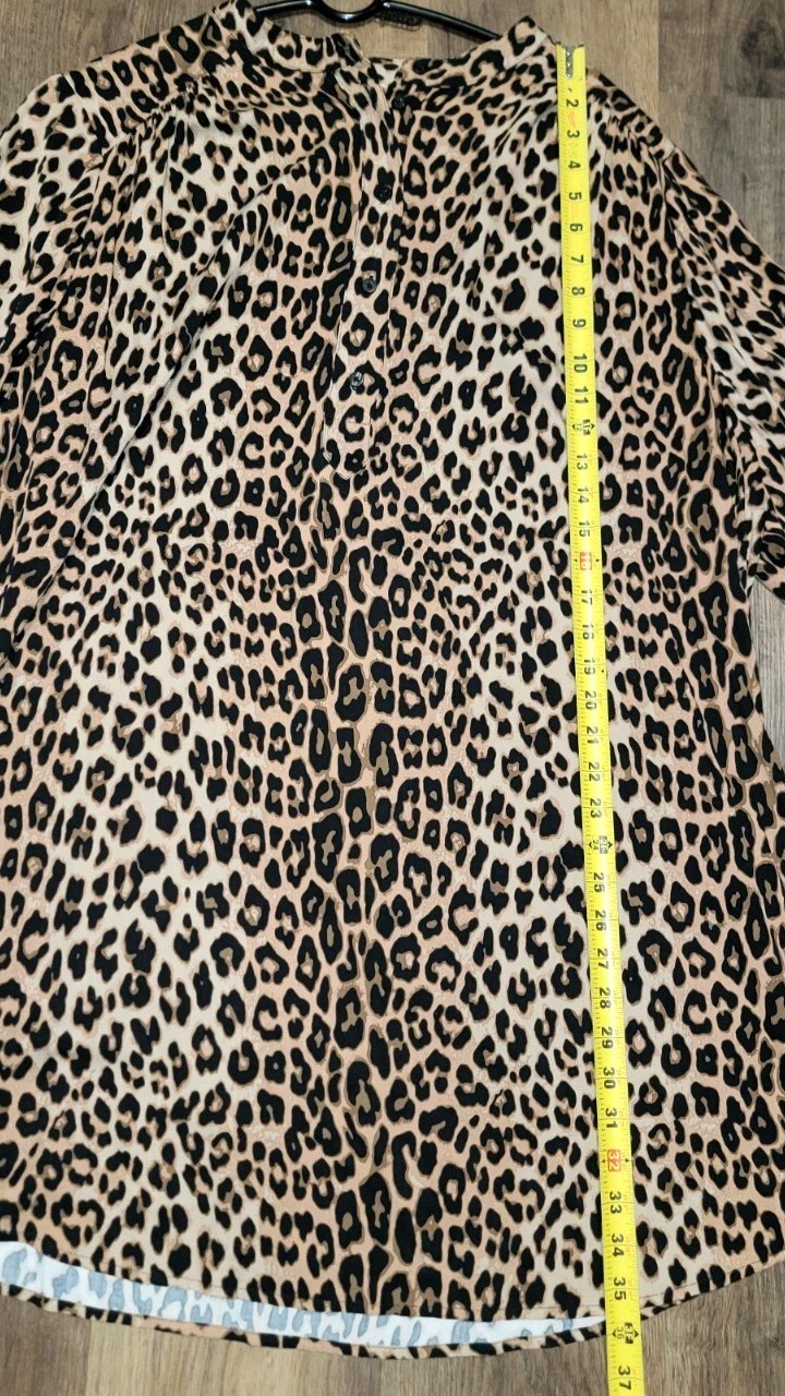 H&M Beige Leopard Pattern Short & Wide Dress W/Long Balloon Sleeves Size XL NWOT