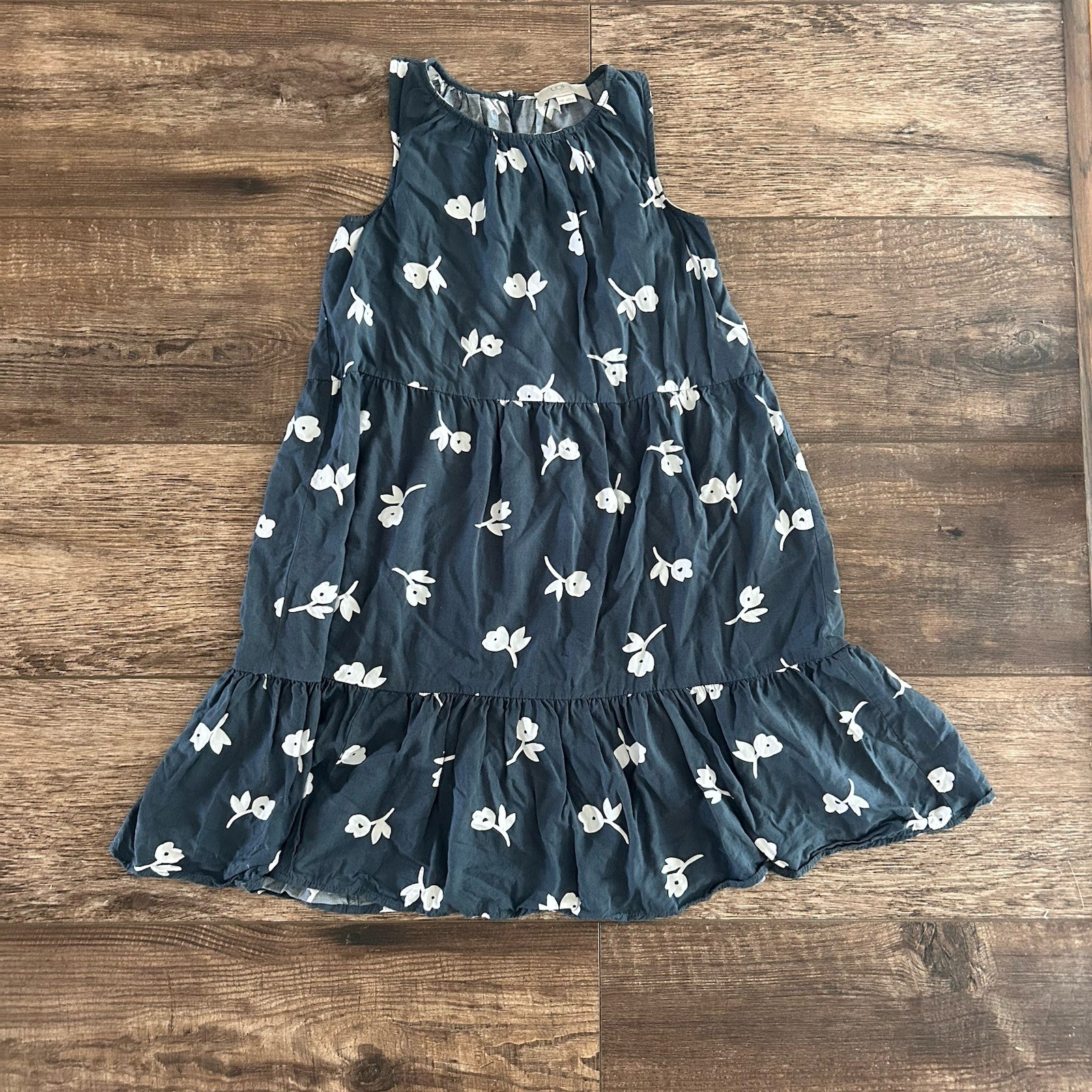 Women’s LOFT XXSP White Floral Print Sundress Ruffle Hem