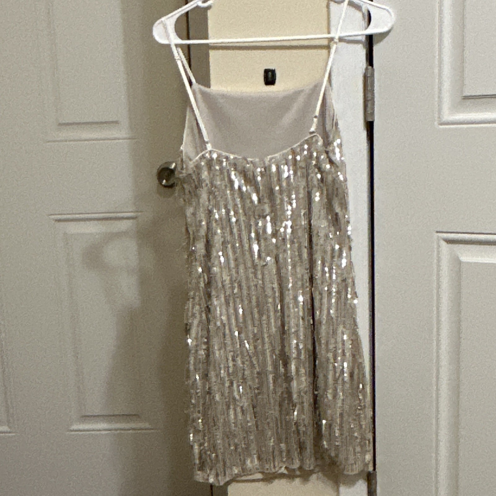 Trixxi Womens Silver/Gold Solid Sequin Mesh Slip Spaghetti Strap Dress L
