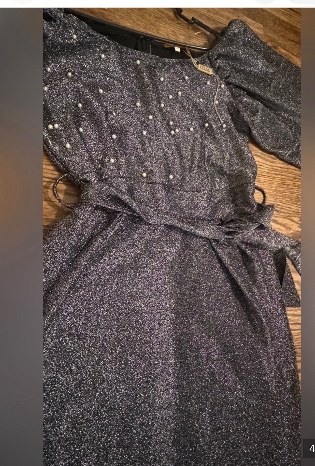 Sharara Silver Black Glitter Pearl Puff Sleeve Square Neck Maxi Dress Zip 14