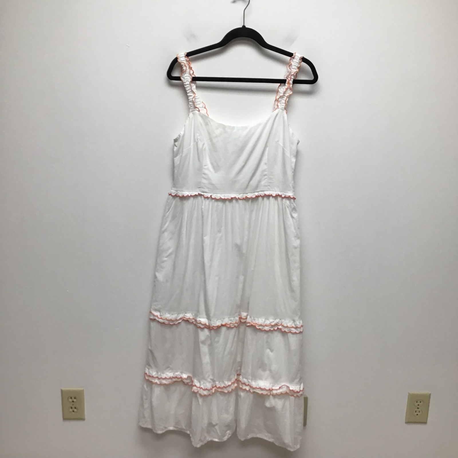 J Crew White Ruffle Tiered Sundress CA107 Spaghetti Strap Midi Preowned Sz 14