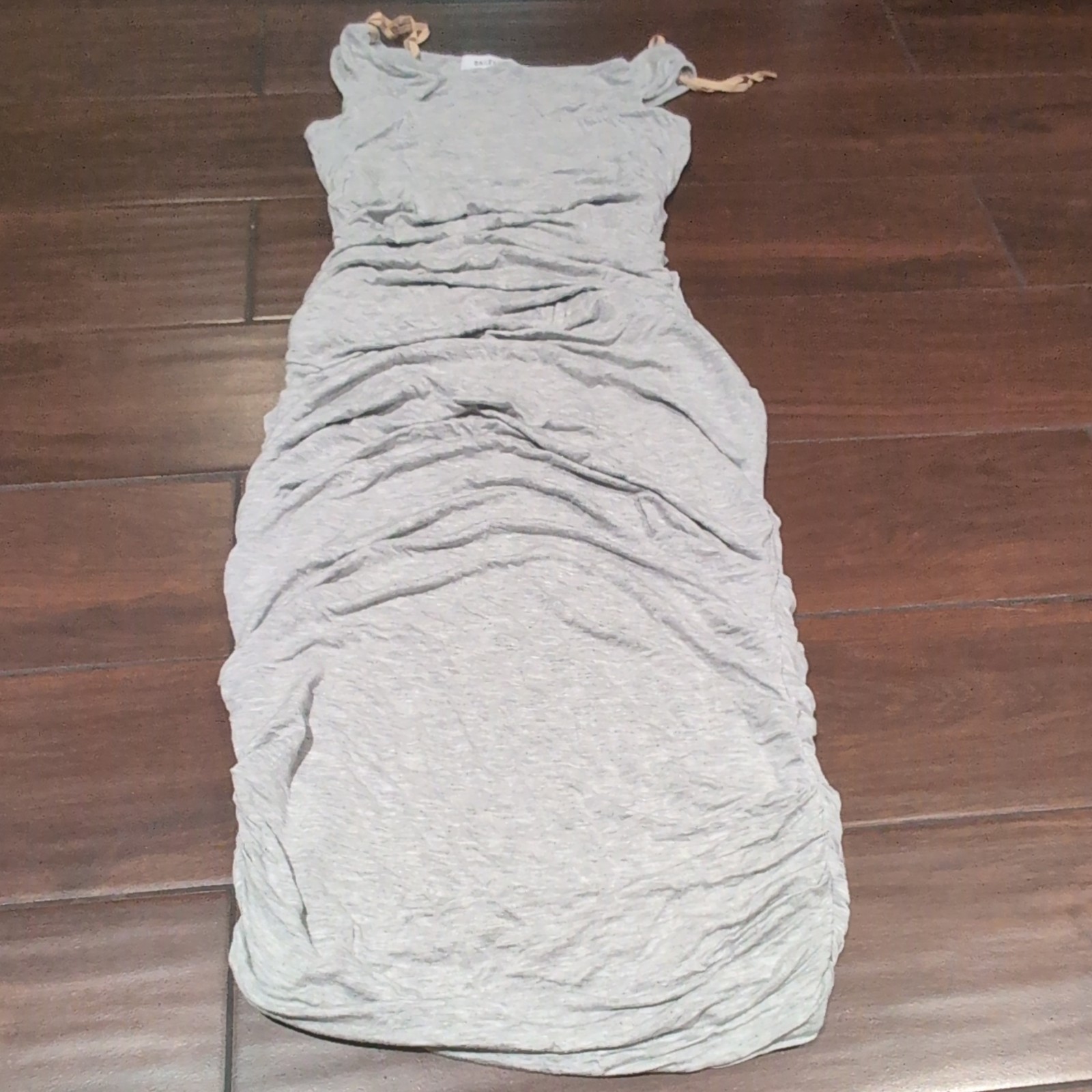 Bailey 44 Gray Ruched Knit Bodycon Dress Sleeveless Scoop Neck Midi Size S