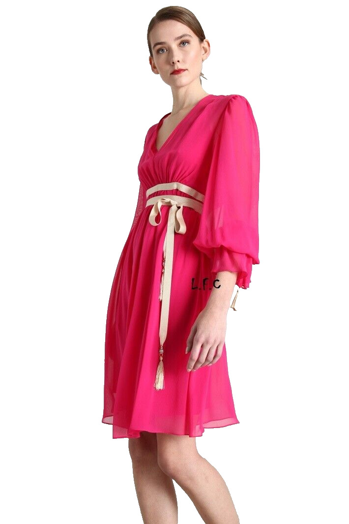 RR €890🌟 MAX MARA Pink SILK georgette Dress Usa2_ It36_ De32_ Uk4_ Fr34