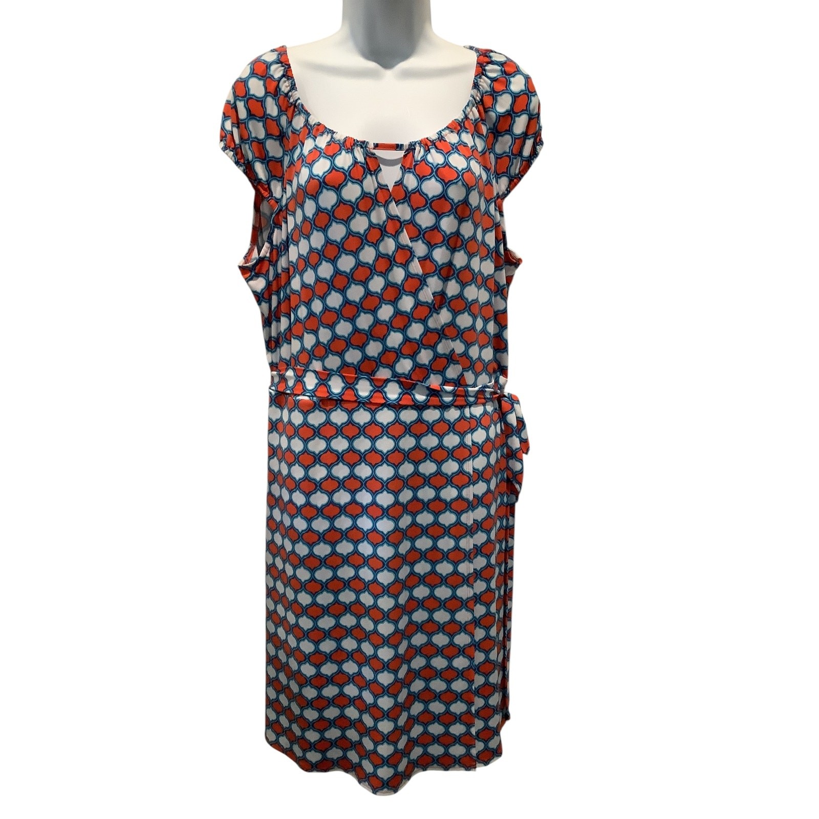 LAUNDRY FAUX WRAP CAP SLEEVE OVER THE HEAD DRESS XL
