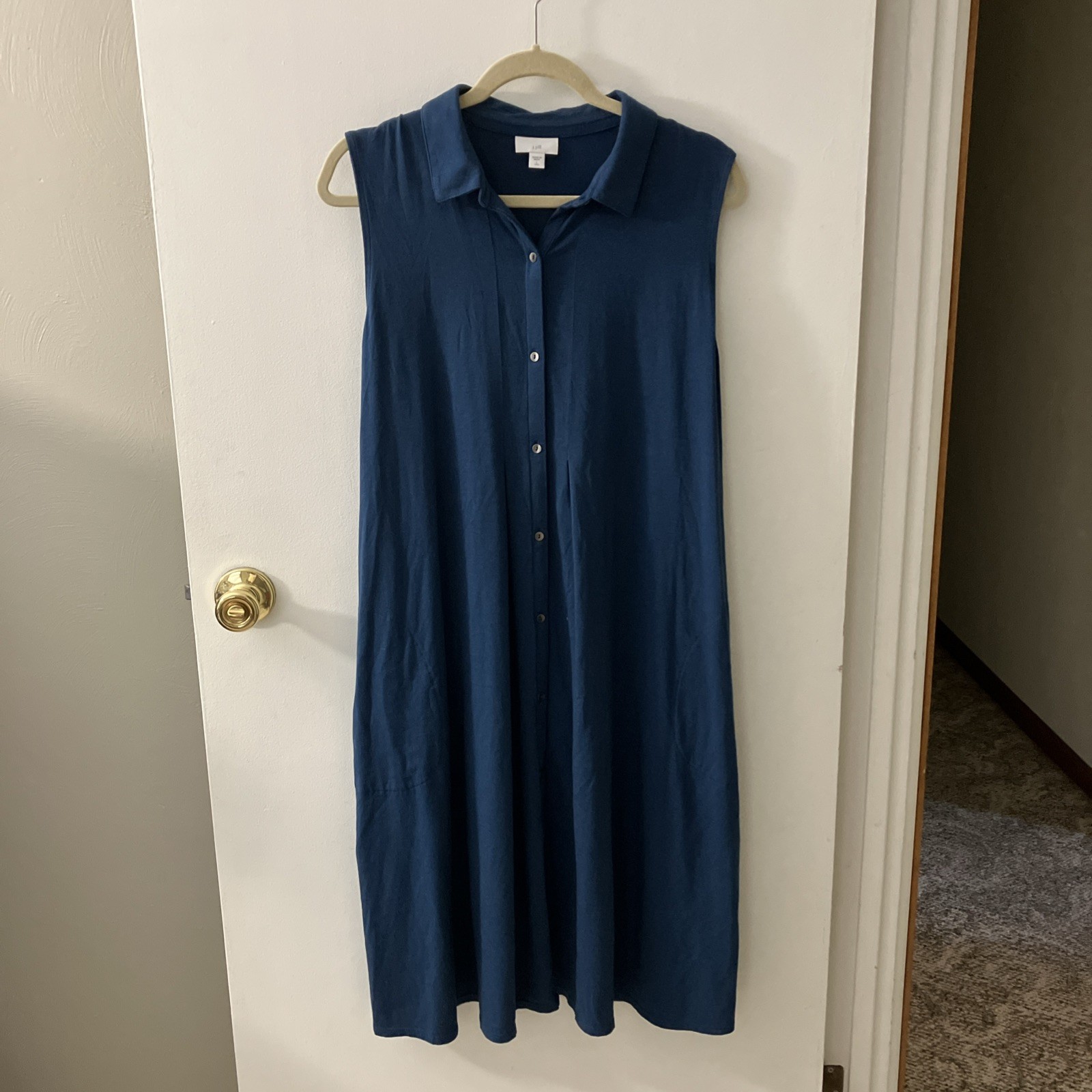 J Jill Button Front Sleeveless Shirt Dress L Pima Cotton Modal Spandex Pockets