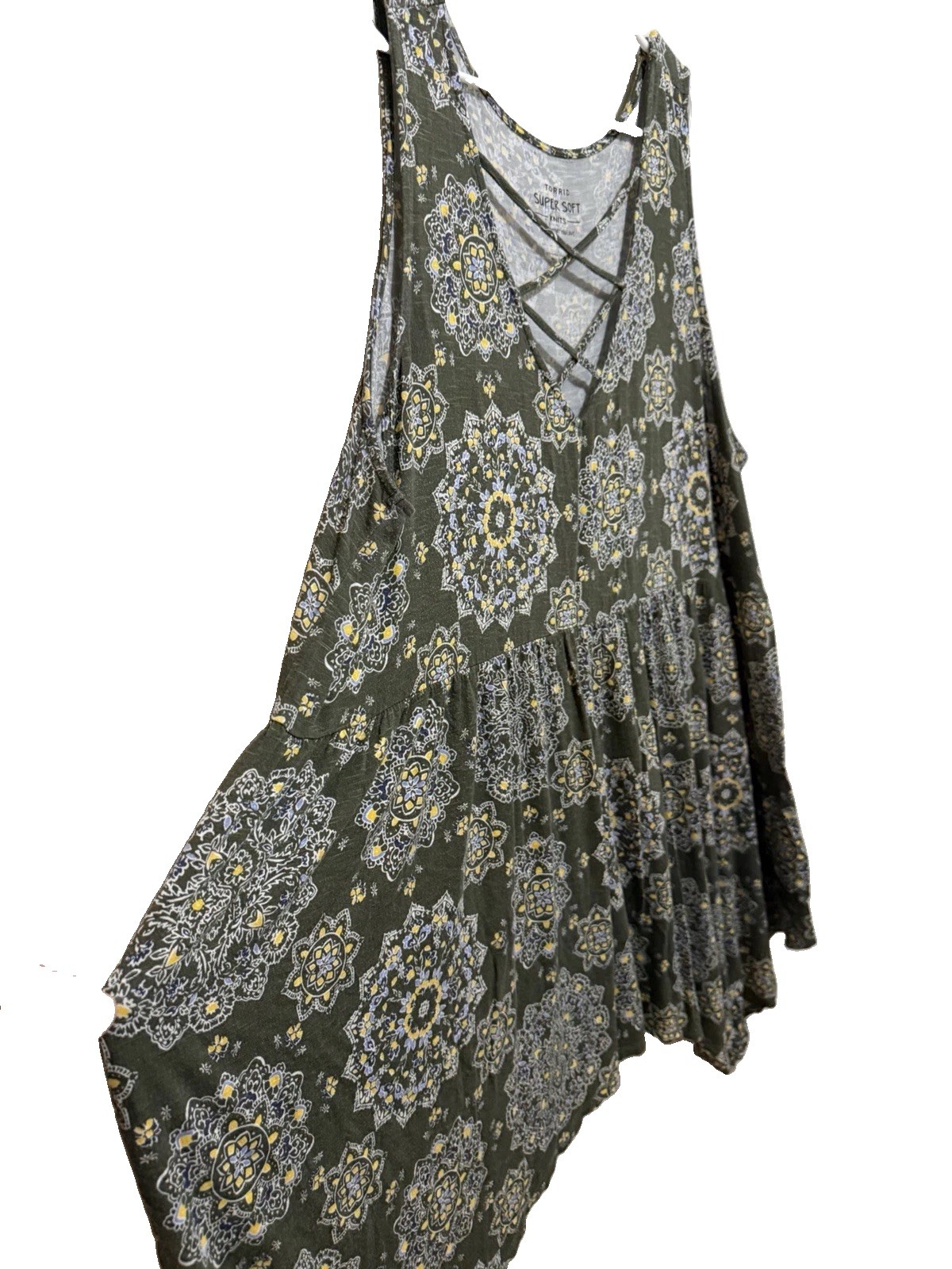 Torrid Super Soft Knit Dress Size 4 Olive Medallion Print Lattice Back