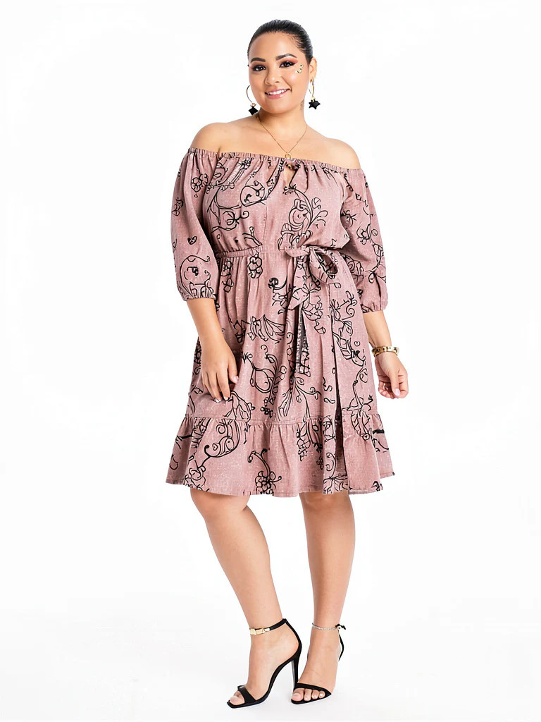 City Chic Trendy Plus Size Printed Off-The-Shoulder Peasant Dress, Size 20W