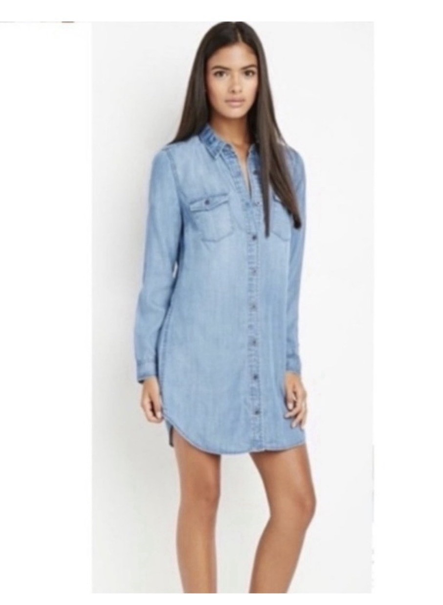 Life In Progress Light Chambray Denim Button Down Shirt Mini Dress Small