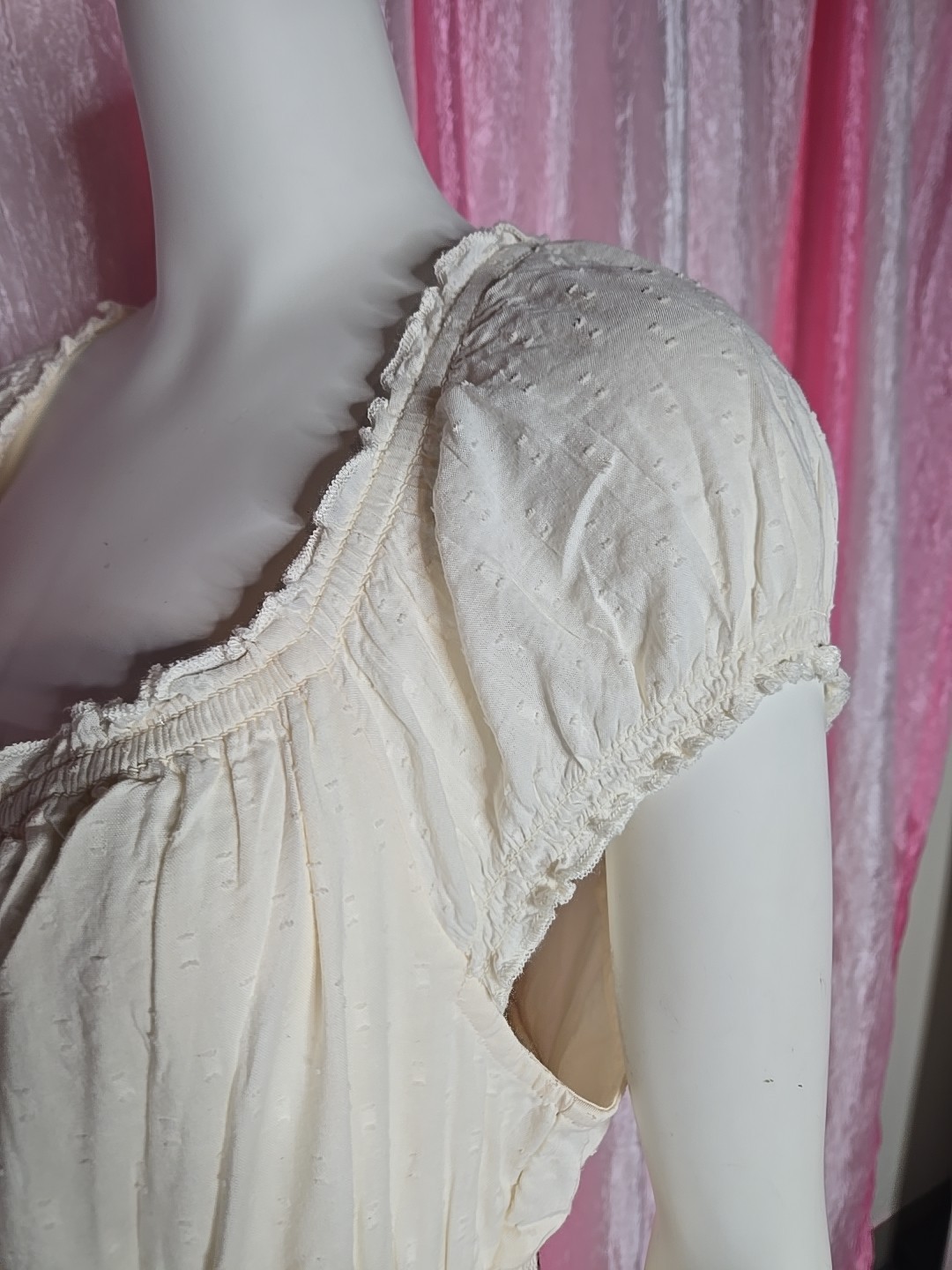 Old Navy Cream Cottagecore Clip Dot Layered Lined Prairie Dress Size Large