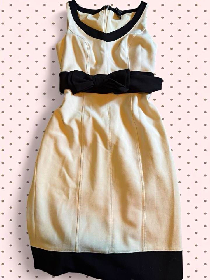White House Black Market Sheath Dress Sleeveless V-Neck Bow Colorblock Sz 4