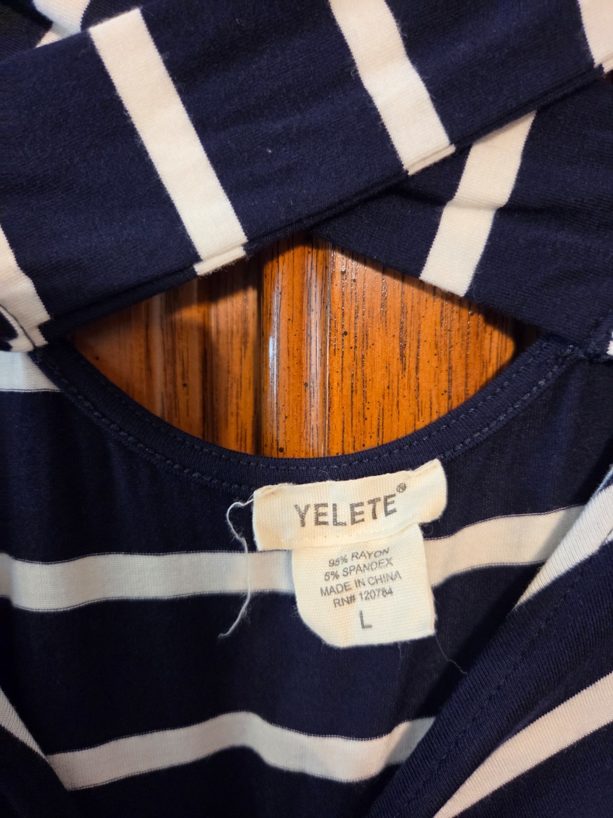 Yelete Navy & White striped t-shirt Dress w/ Pockets Criss cross straped back Lg