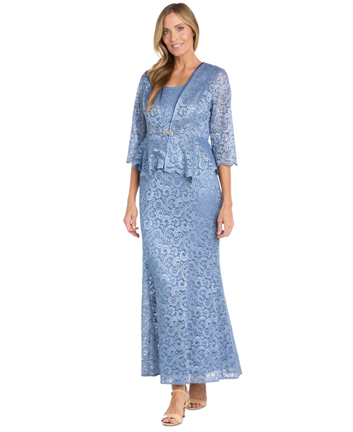 R&M Richards Gown Jacket Set Size 16 Blue Glitter Lace Mother of the Bride
