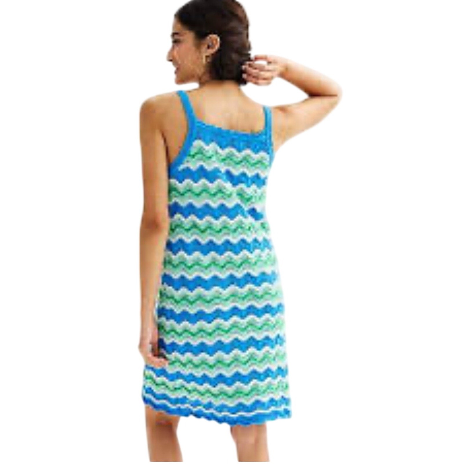 Freshman 1996 Womens Juniors Knit Tank Sweater Dress M Chevron Blue Green Lined