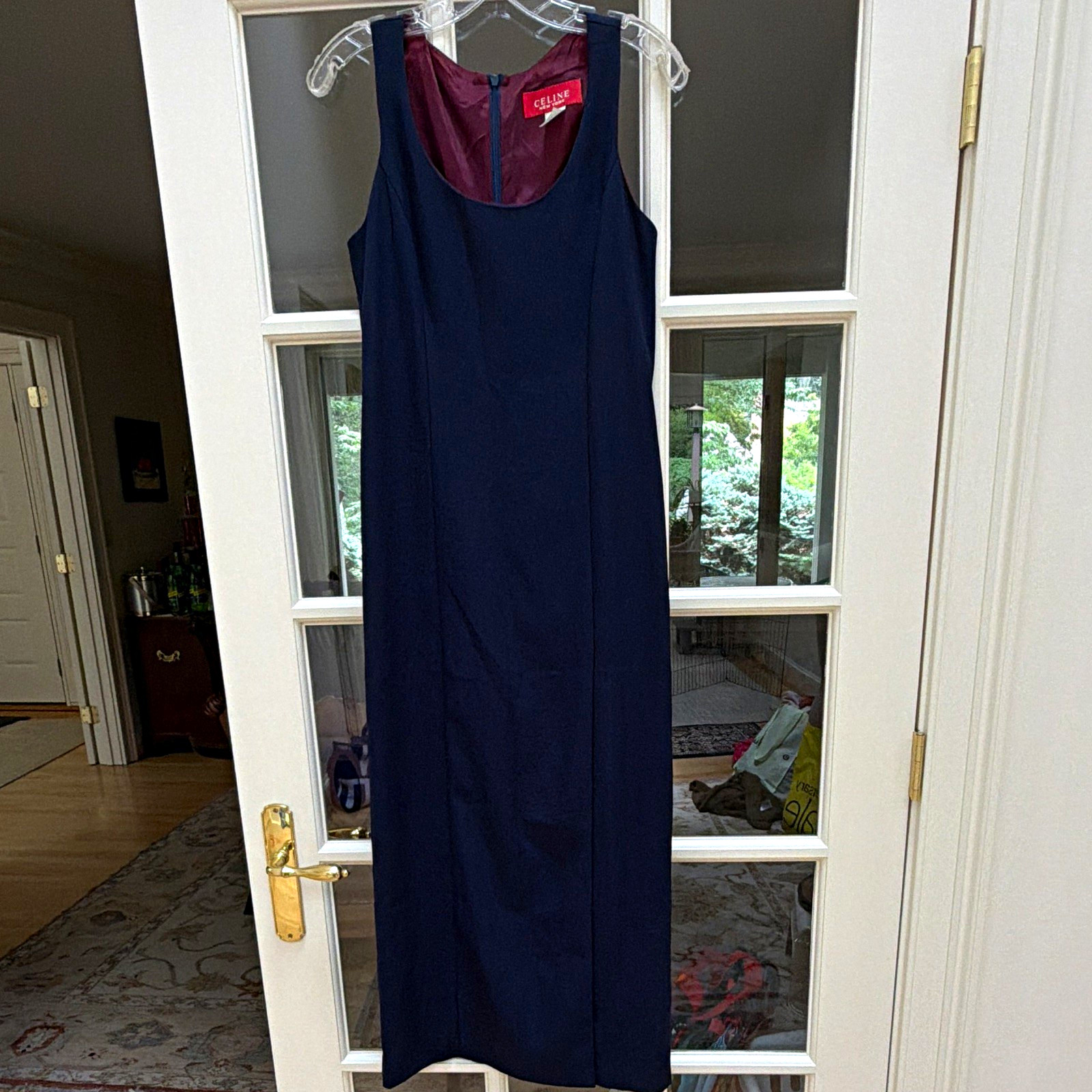 Vintage CELINE New York Navy Blue Column Maxi Dress Style 1457 Size 3/4 70s 80s