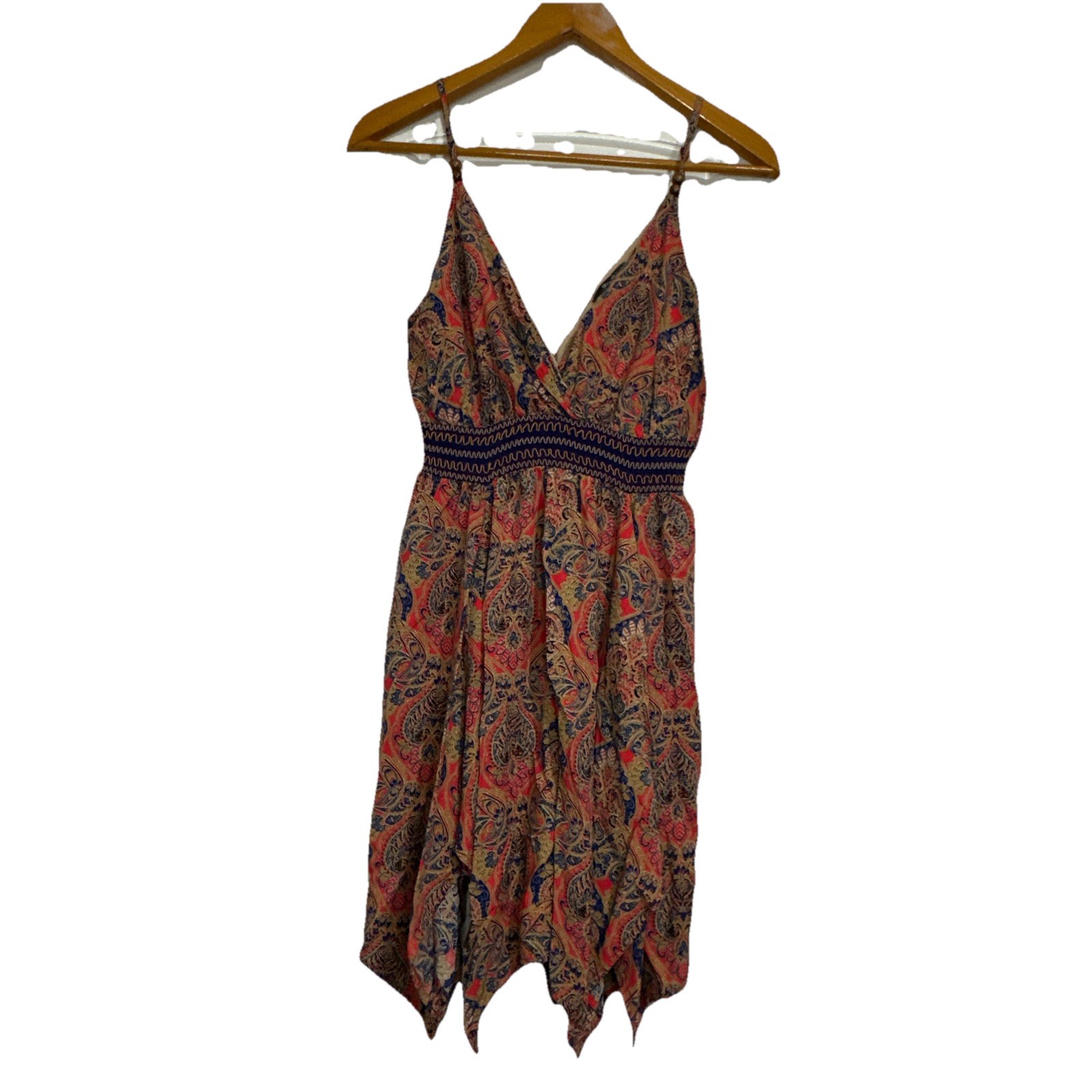 Miss Me S Double V Smocked Waist Boho Sleeveless Dress Handkerchief Hem Sundress
