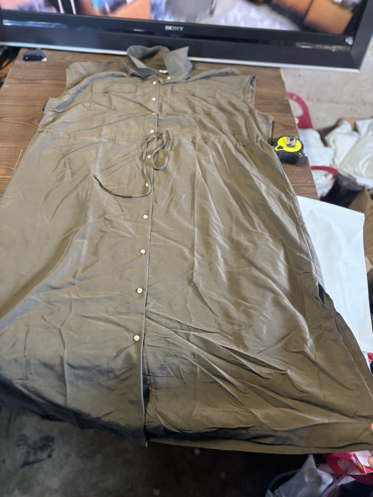 New OLD NAVY $50 Brown Mid-Length Sleevless SHIRT DRESS Button-Up COLLARED 2XL