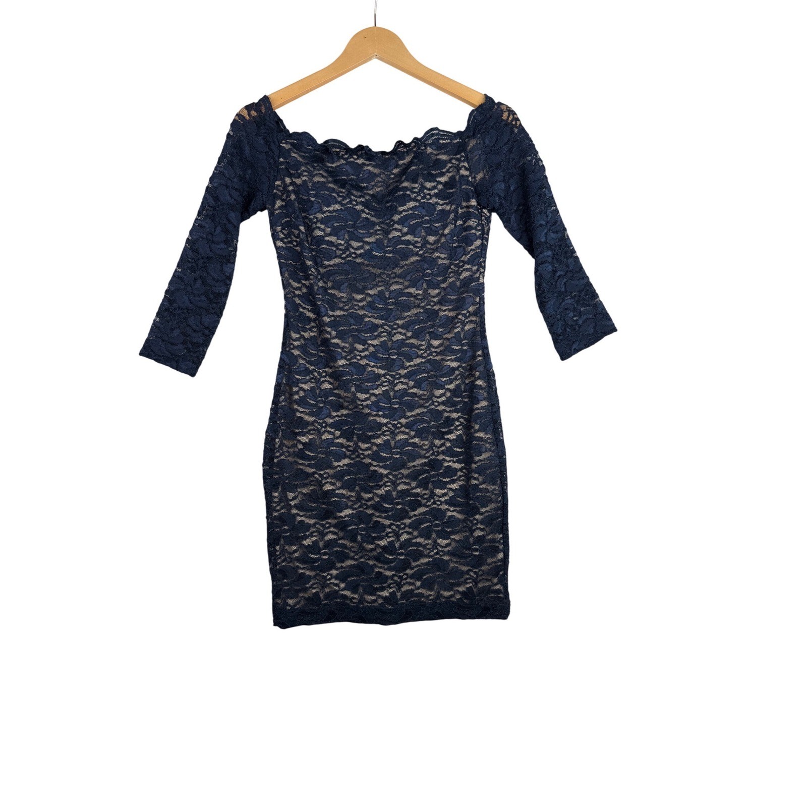 New Teeze Me Lace Bodycon Off Shoulder Mini Dress size 7 Blue