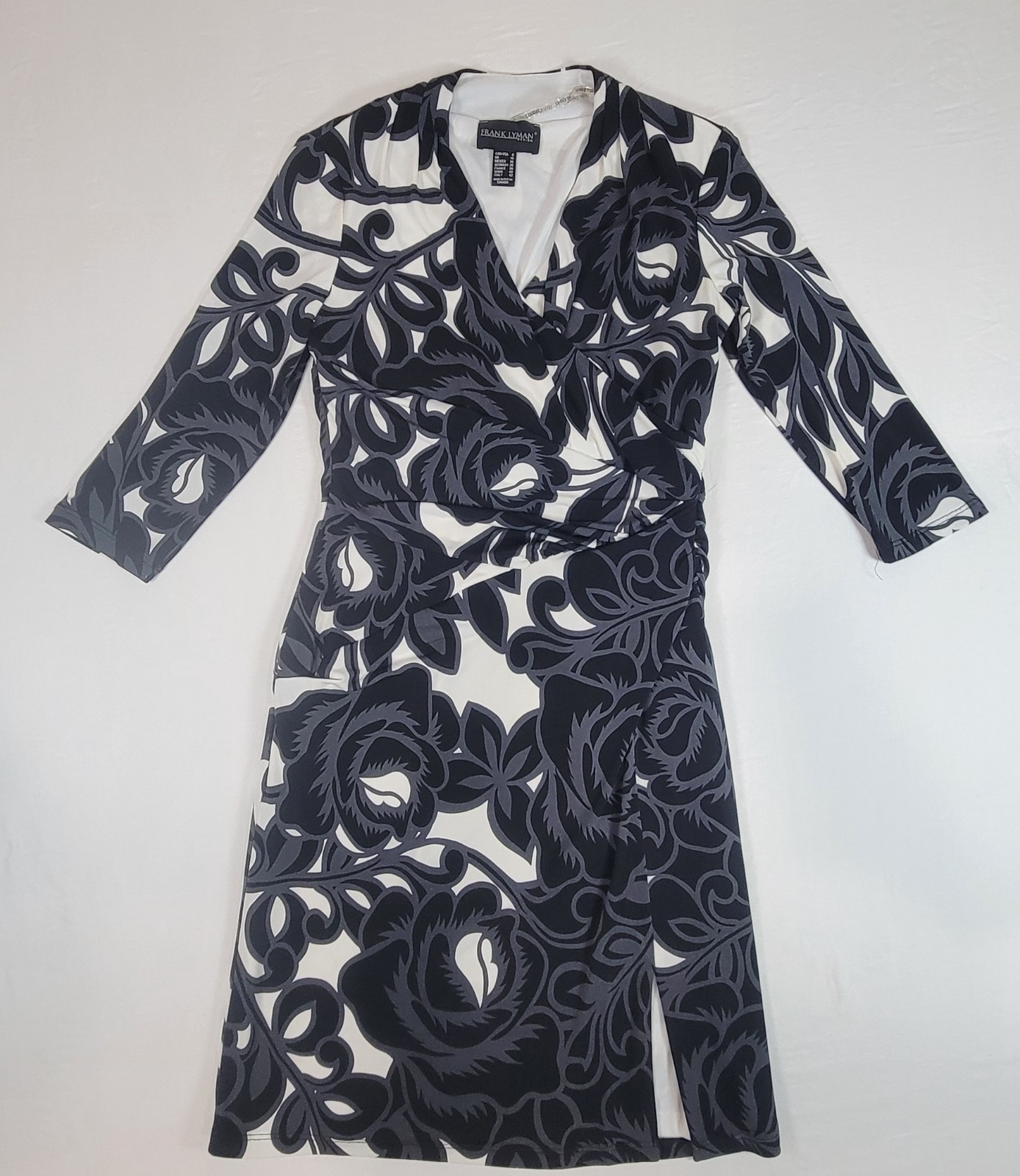 Frank Lyman Design Wrap Dress Women’s US 8 Black White Floral 3/4 Sleeve Canada