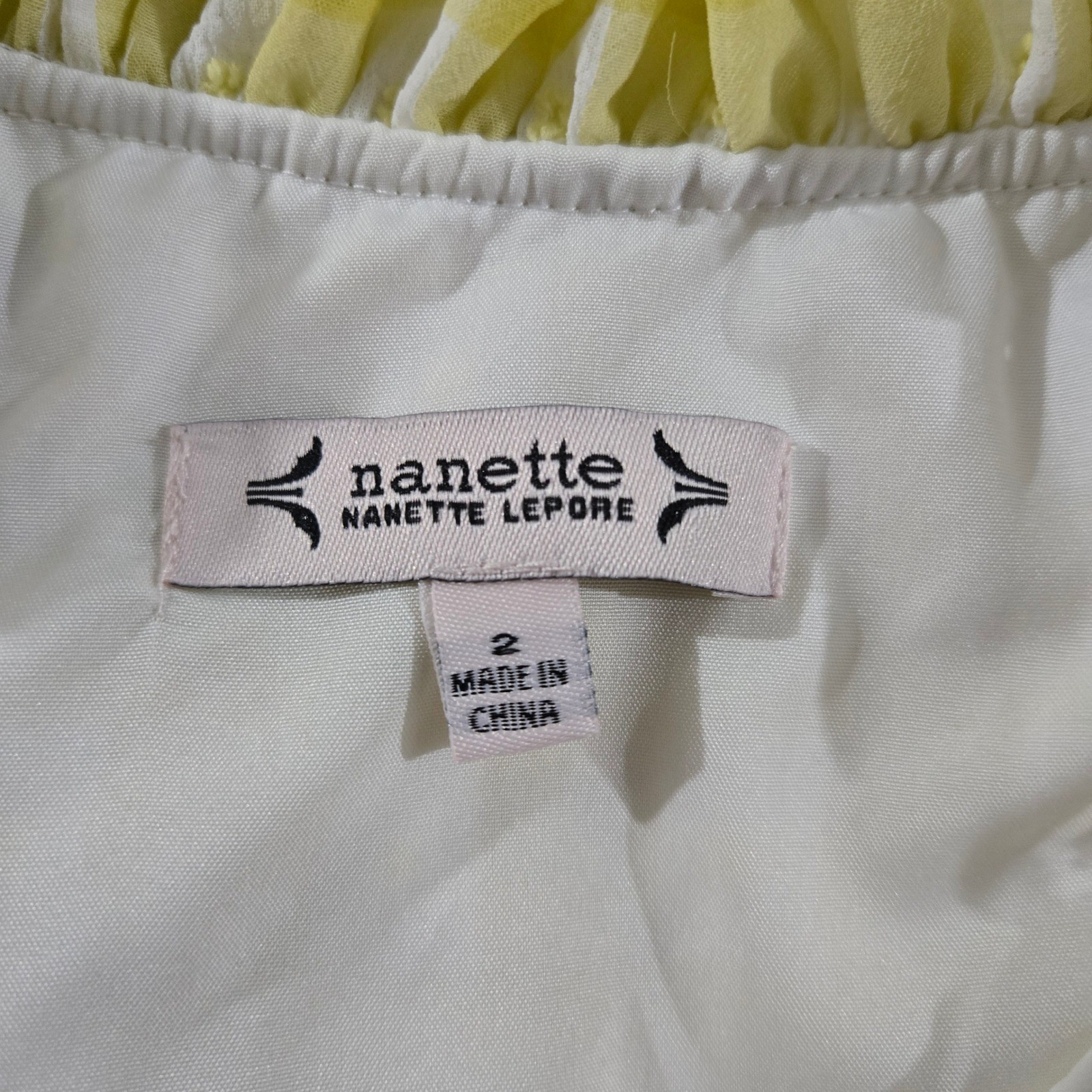 Nanette Lepore Yellow Gingham Clip Dot Tiered Midi Dress Womens Size 2