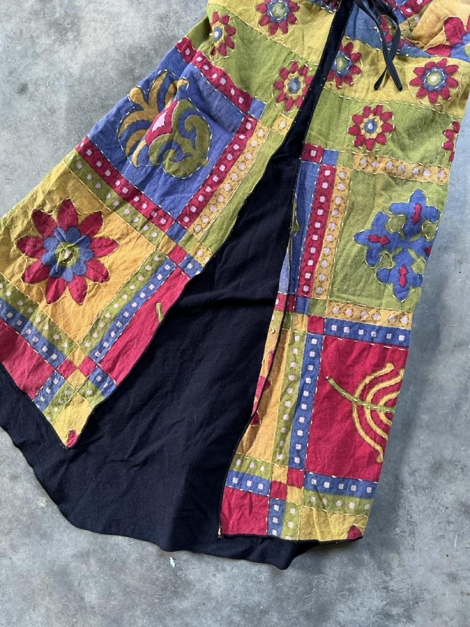 Y2K Patchwork Boho Tie Front Midi Dress