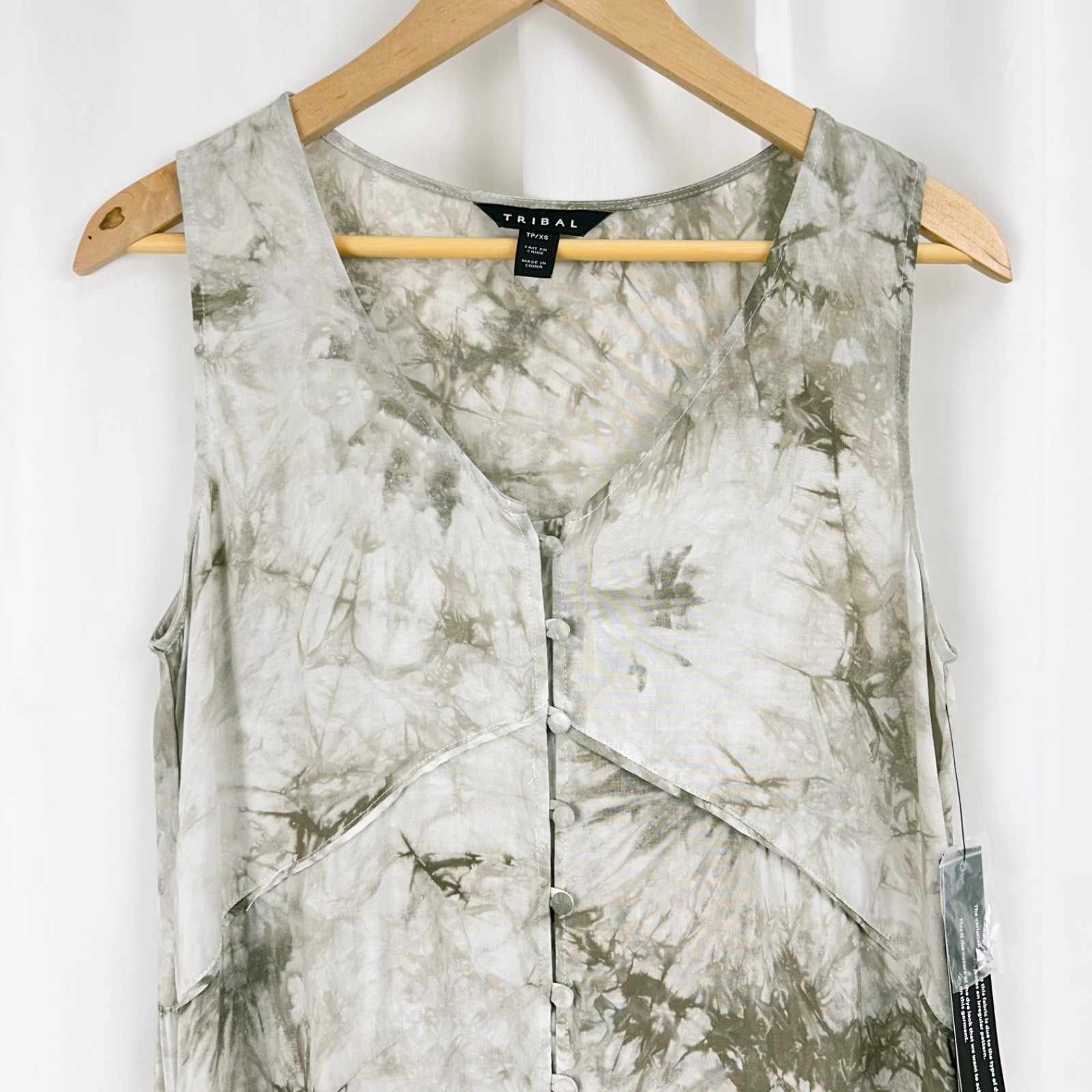 Tribal Brand Sleeveless 3-Tiered Boho Maxi Dress “Fern” Tie Dye XS