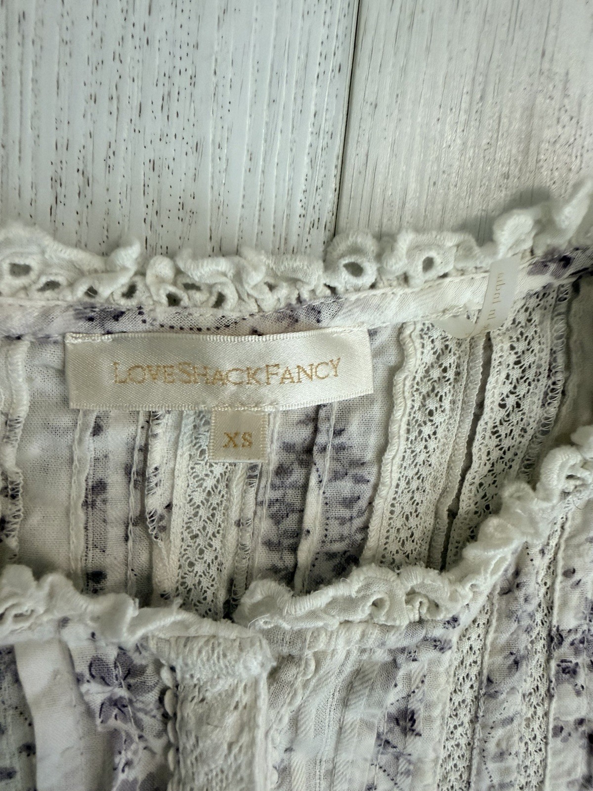 LoveShackFancy Floral Long Sleeve Cotton Mini Dress Sz XS Ivory / Lavender