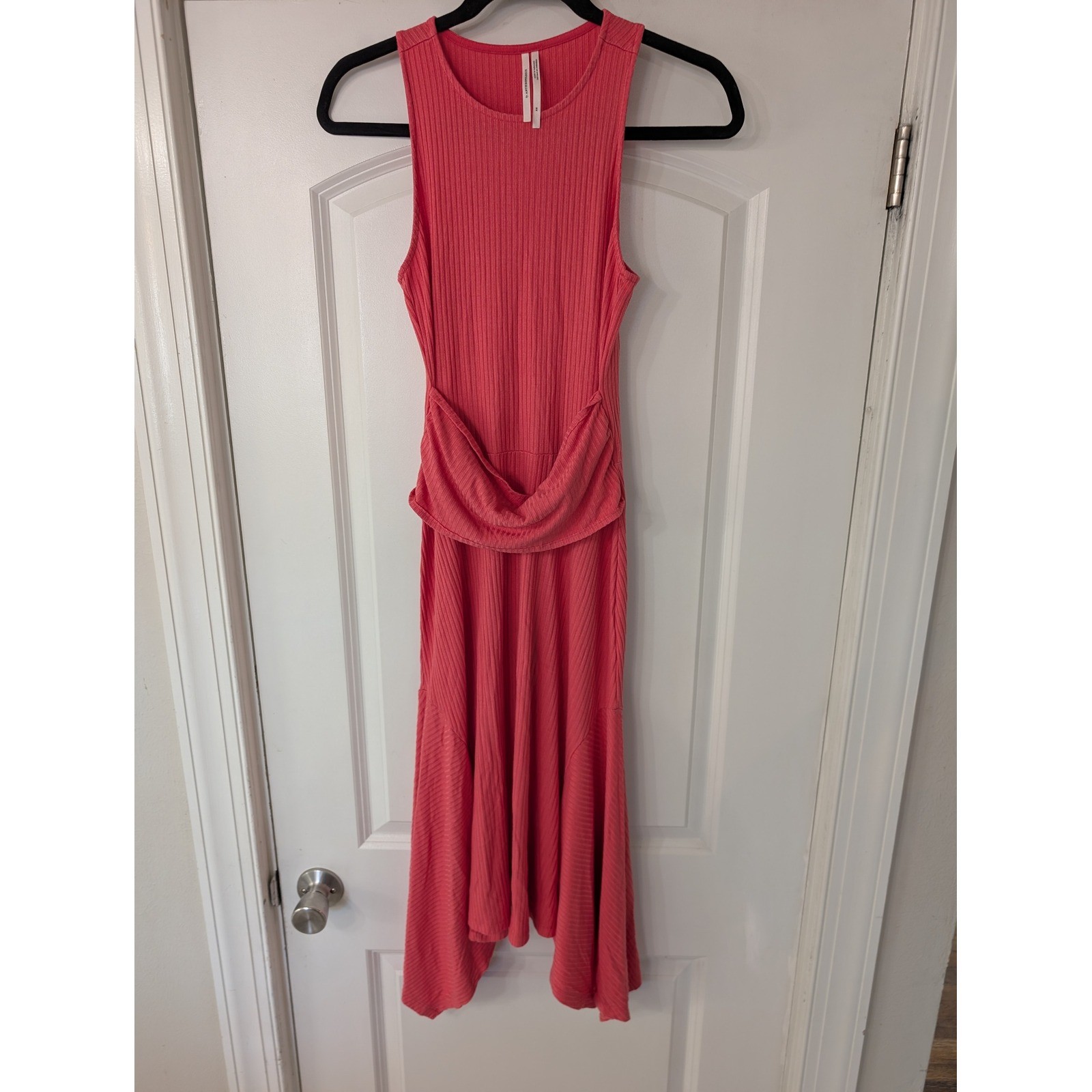 Anthropologie Coral Pink Ribbed Asymmetrical Midi Dress XS balletcore