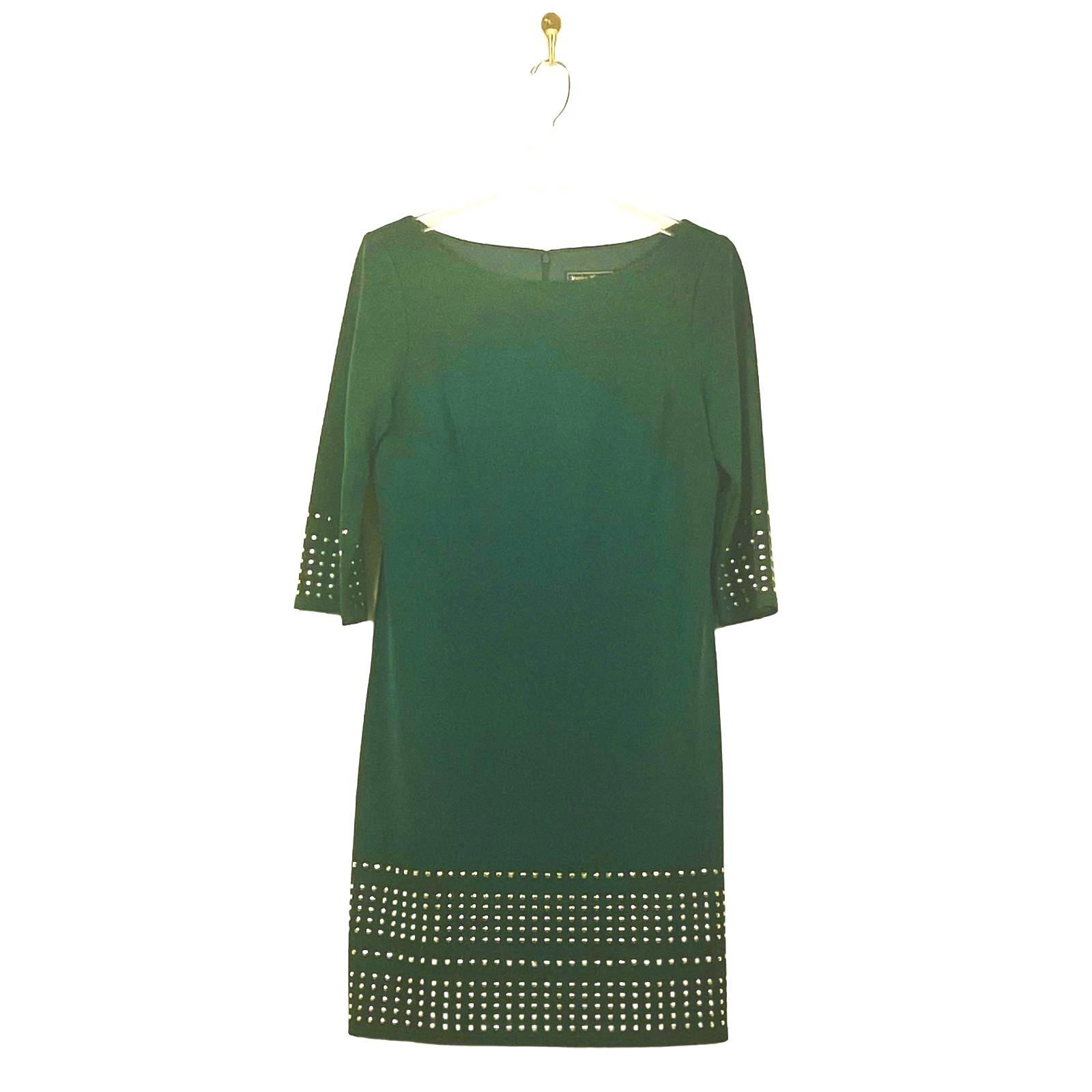 Elegant Green Dress with Studded Hem