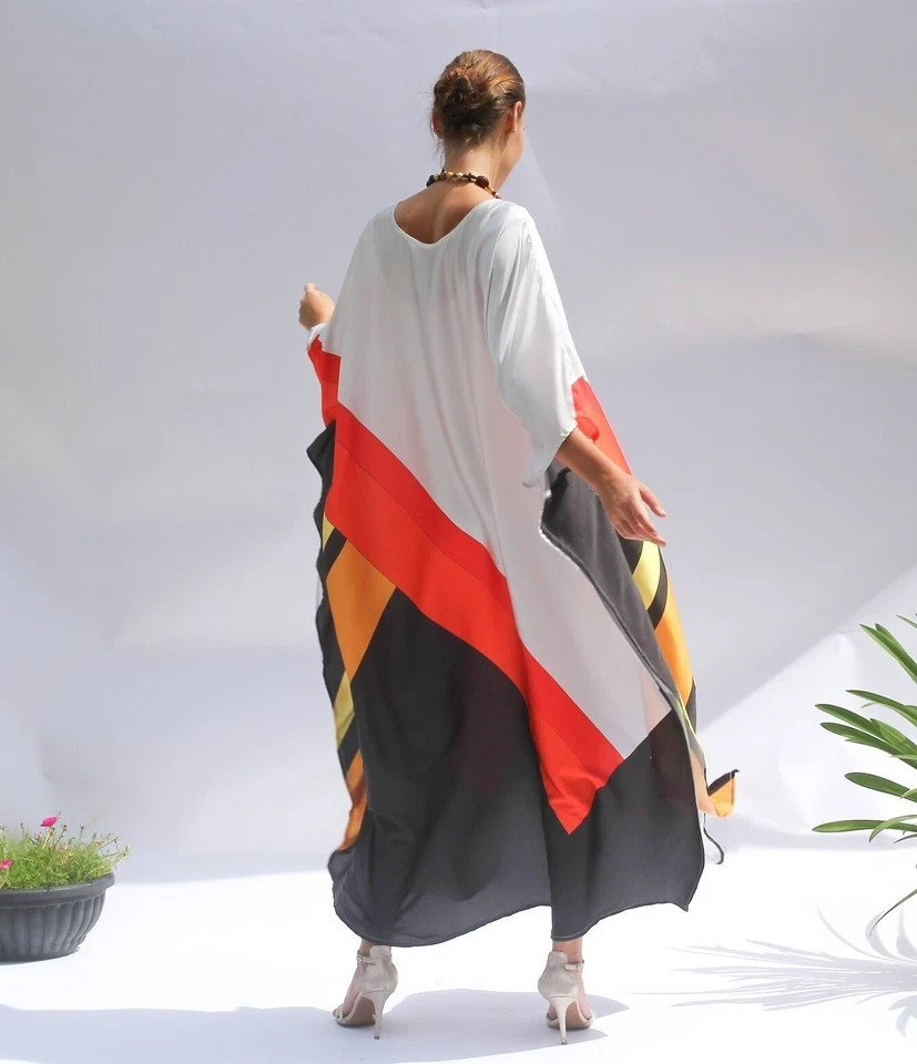 Soft Satin Silk Geometric Harmony Luxe Kaftan, Long Kaftan, Beach Wear, J5846