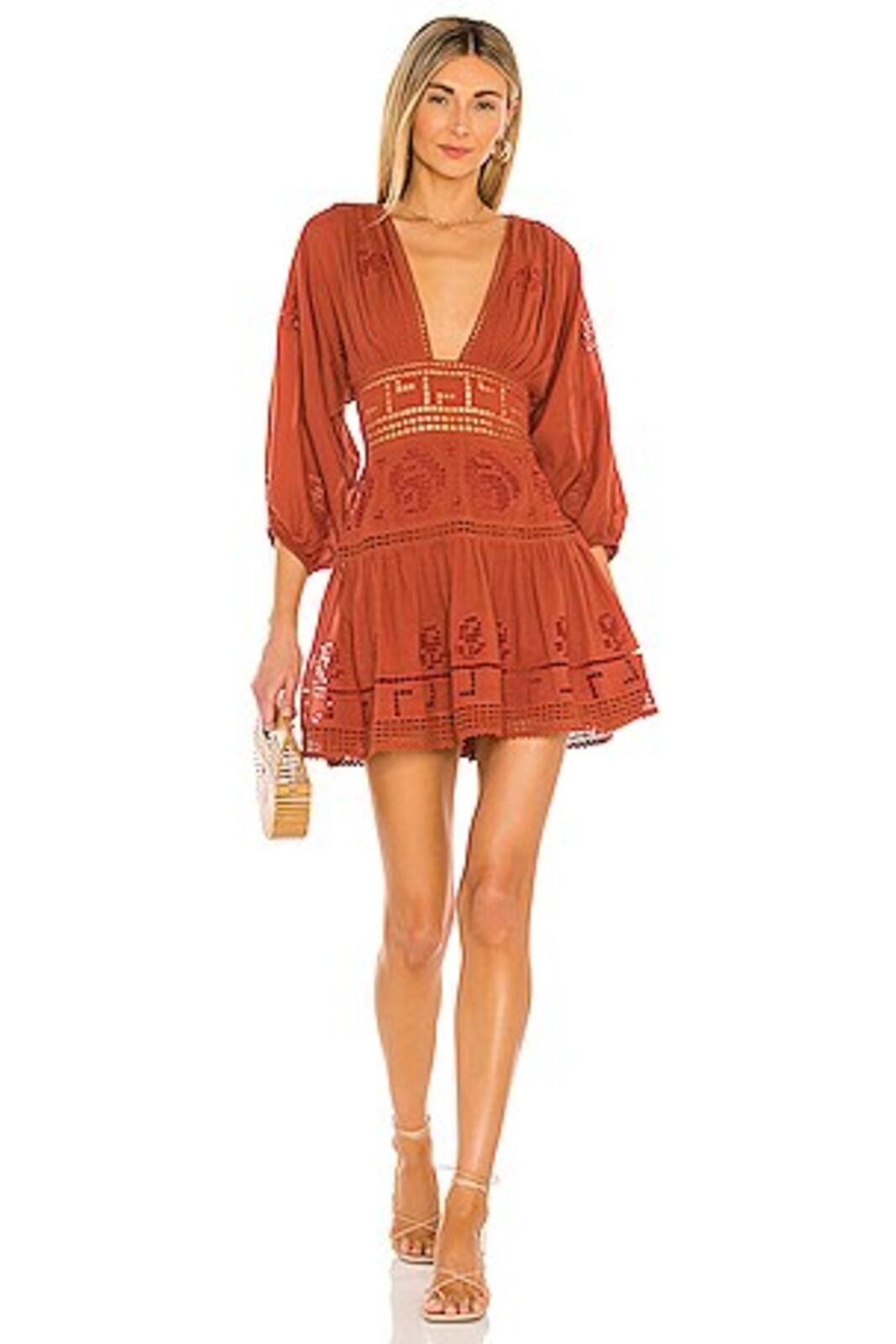 Free People 5 O’Clock Tea Time Mini Dress Rust Orange Size 10