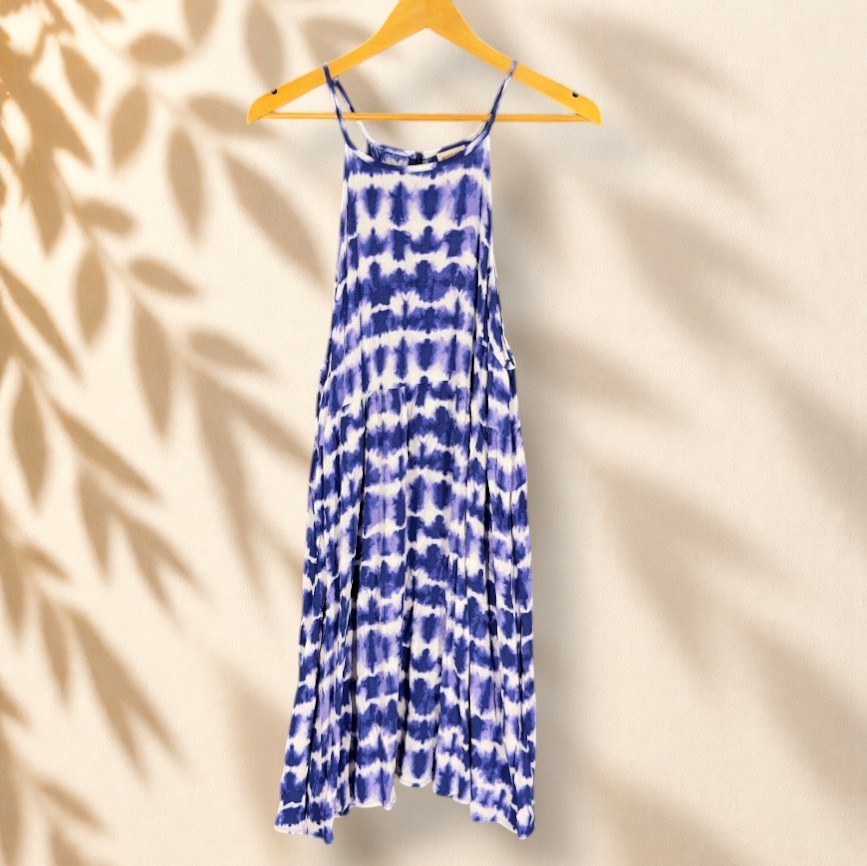 New Mossimo Dress Women L Large Blue Striped Maxi Long Sleeveless Hook & Eye