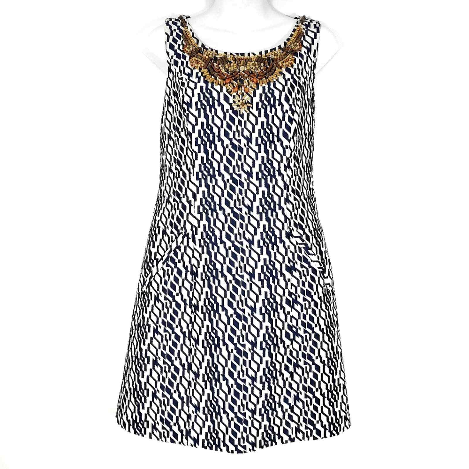 Anthropologie Dress Size 8 Moulinette Soeurs Mulberry Road Beaded Navy Cream