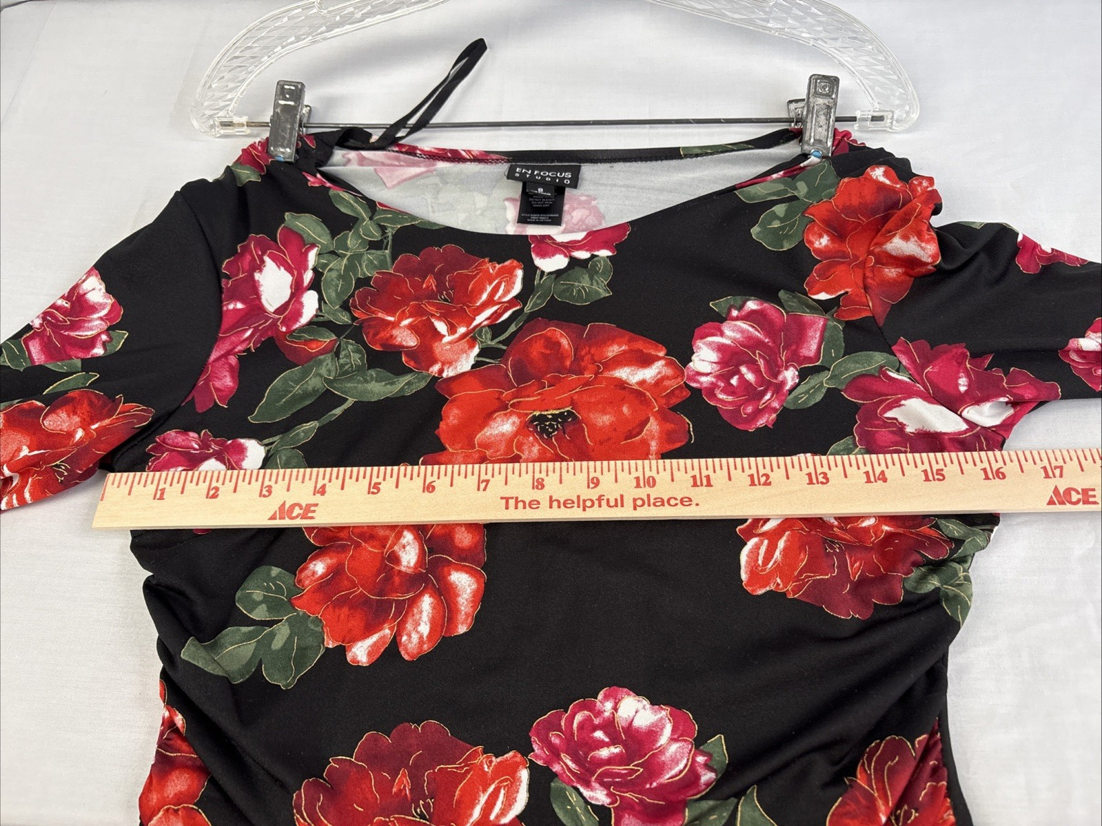 Enfocus Studio Dress -Black with Floral Print – Size 8 – PRE-OWNED – GOOD