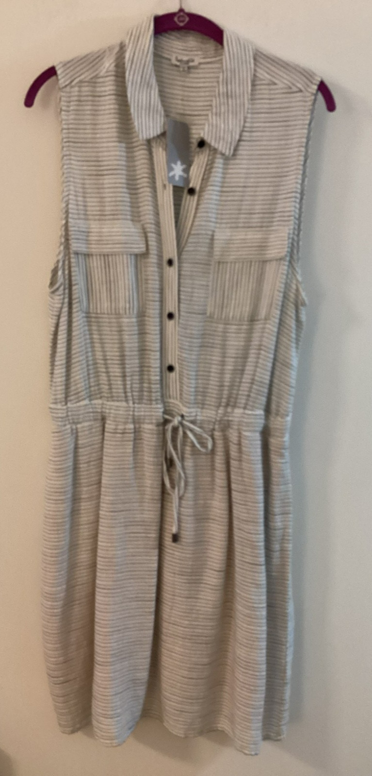 Splendid Size XL Dress Linen Like Sleeveless Pockets Natural – Striped NWT