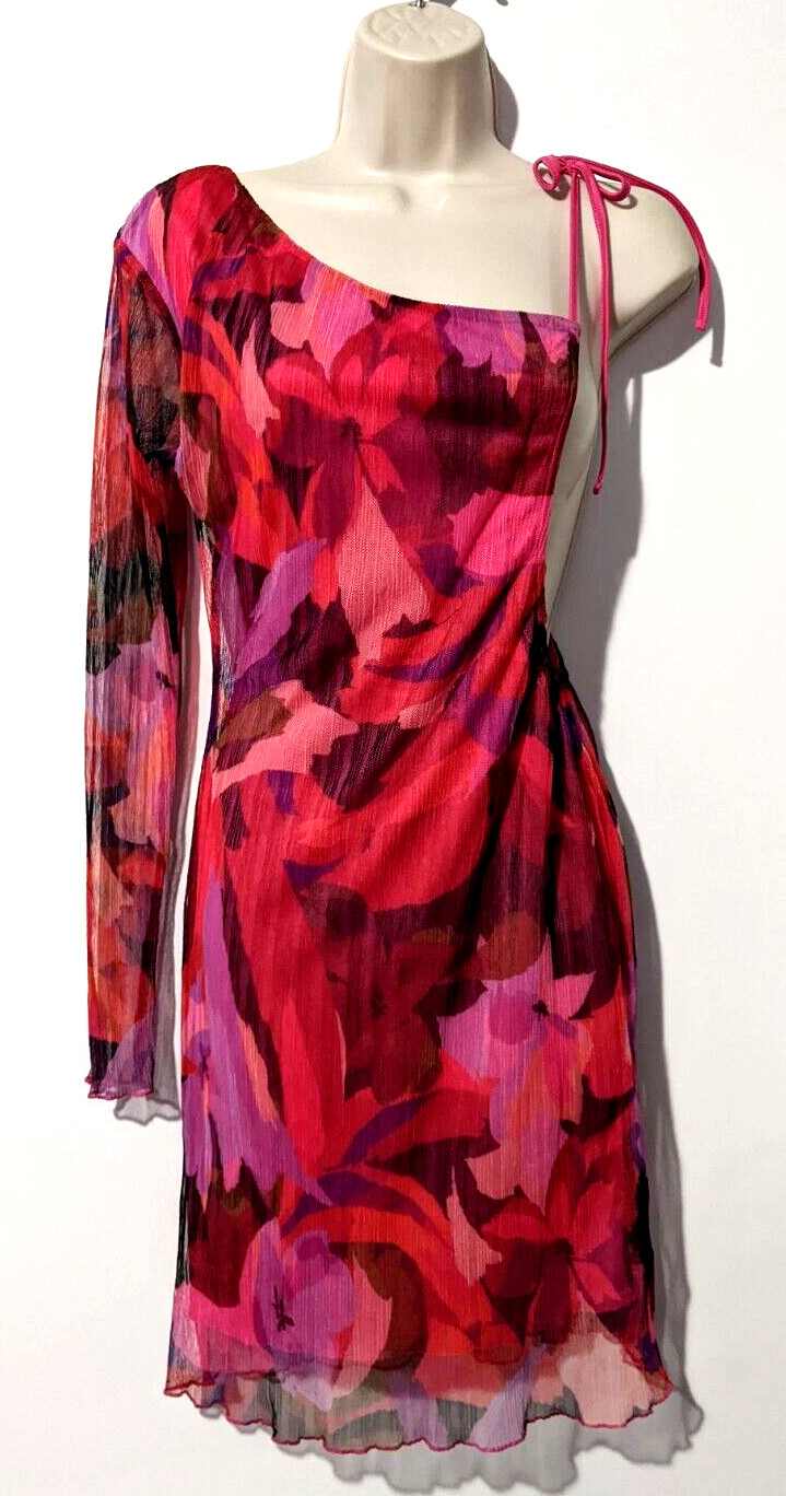 Nasty Gal Women’s One Shoulder Floral Semi-Sheer Dress Sz 4 100% Polyester EUC