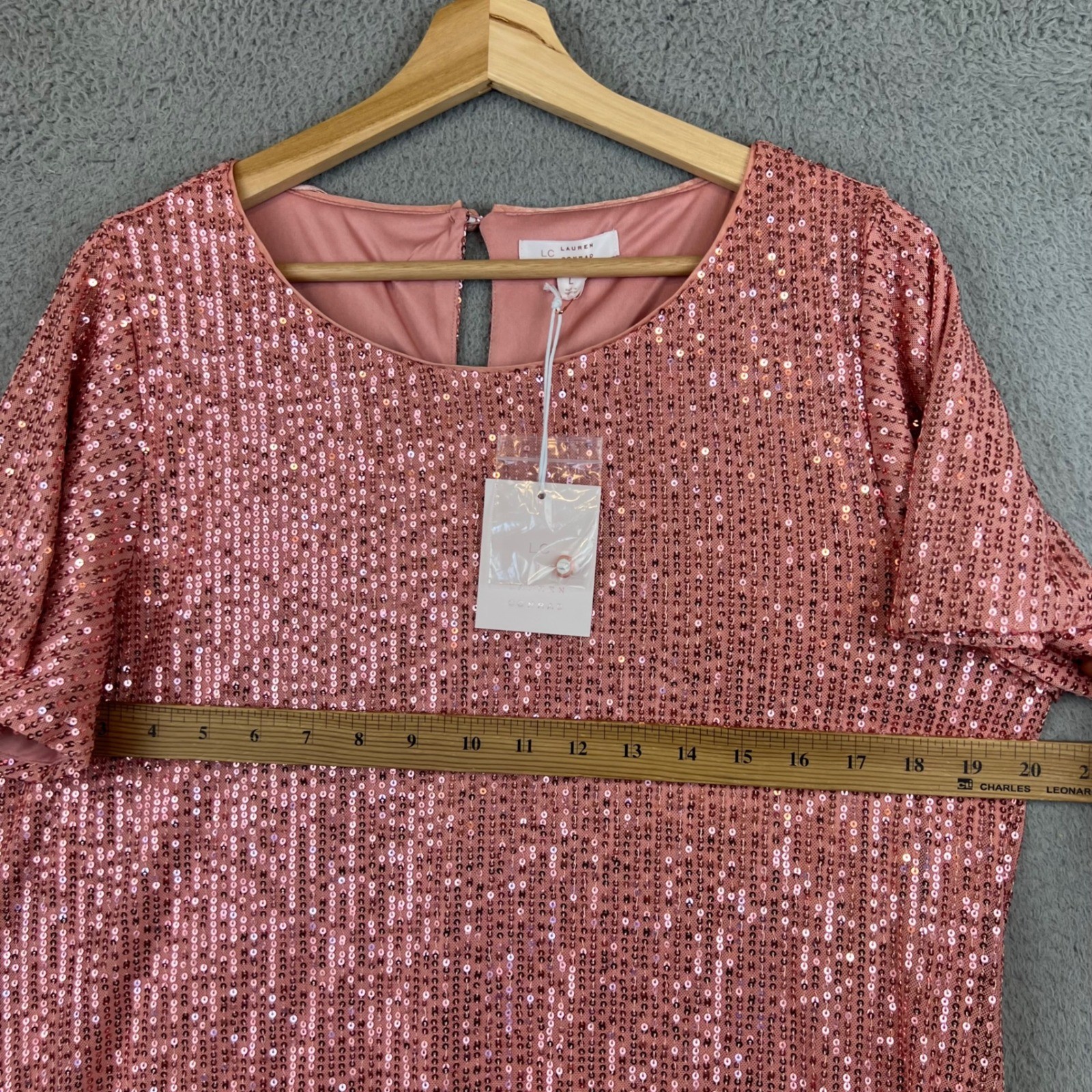 LC Lauren Conrad Pink Peach Sequin Flutter Sleeve Mini Party Dress Large NEW