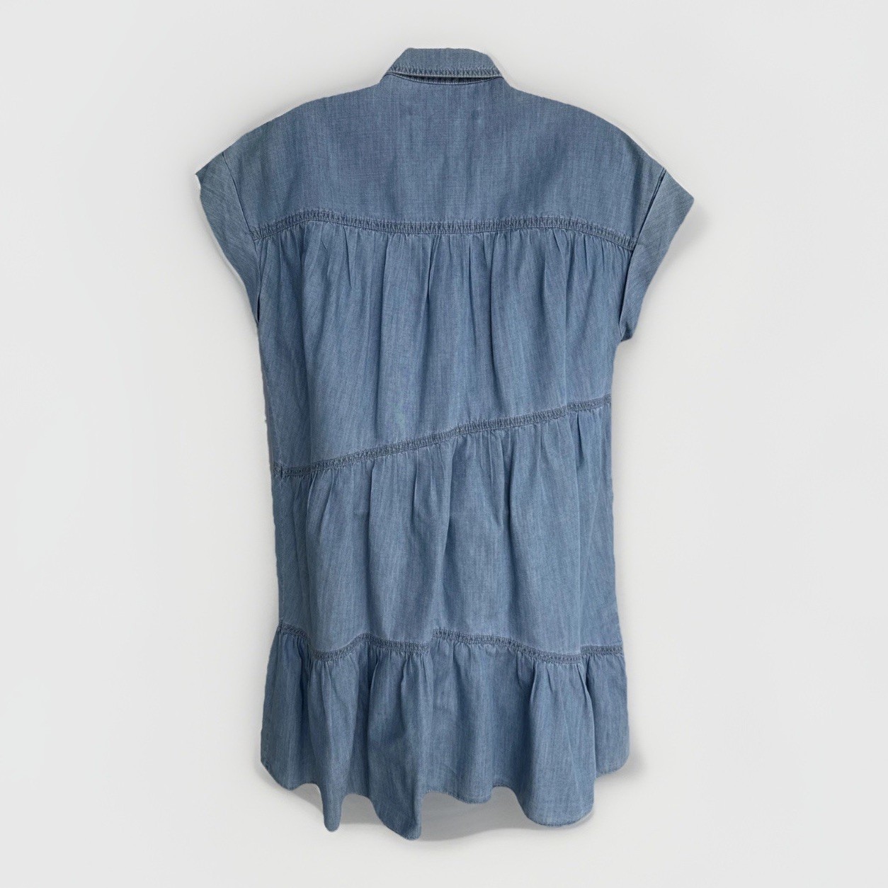 Veronica Beard Harrow Shirt Dress Tiered Pearl Snap Button Chambray Sz 8