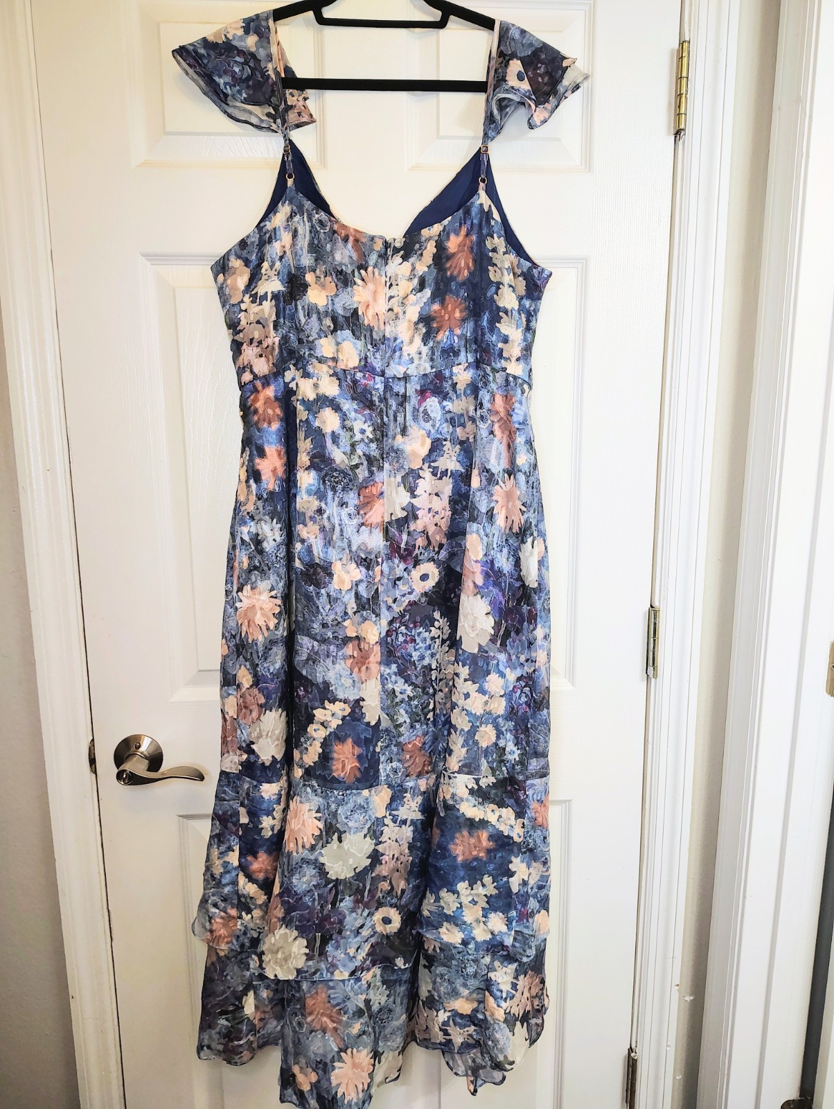 NWT- Retail $230- Hutch Anthropologie Floral Blue Ruffle Midi Dress Wedding 20W