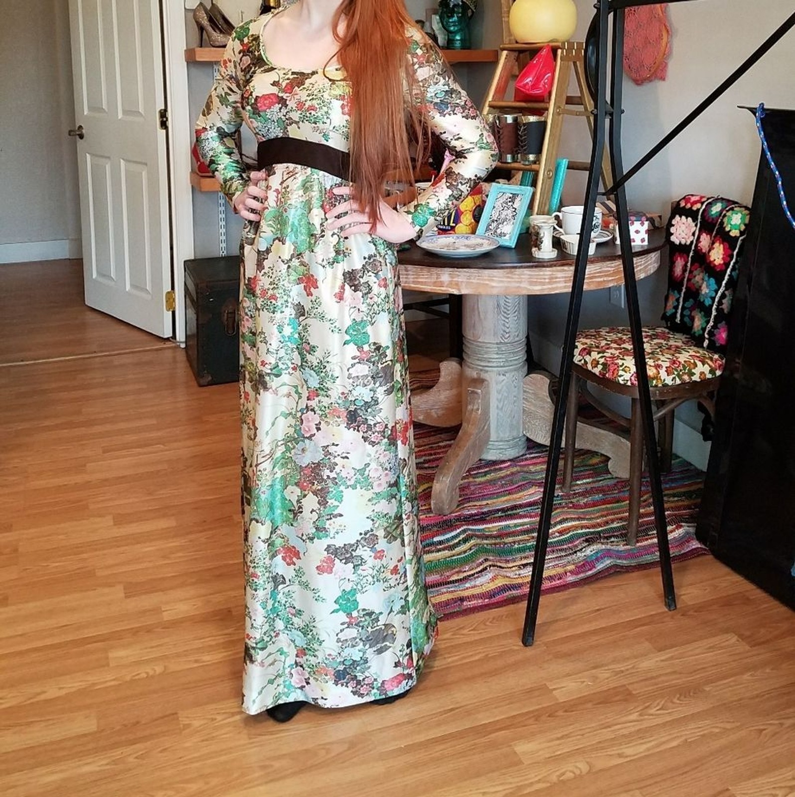 Vintage S Leslie Fay floral Maxi Fairycore Garden Party BloomCore Romatic