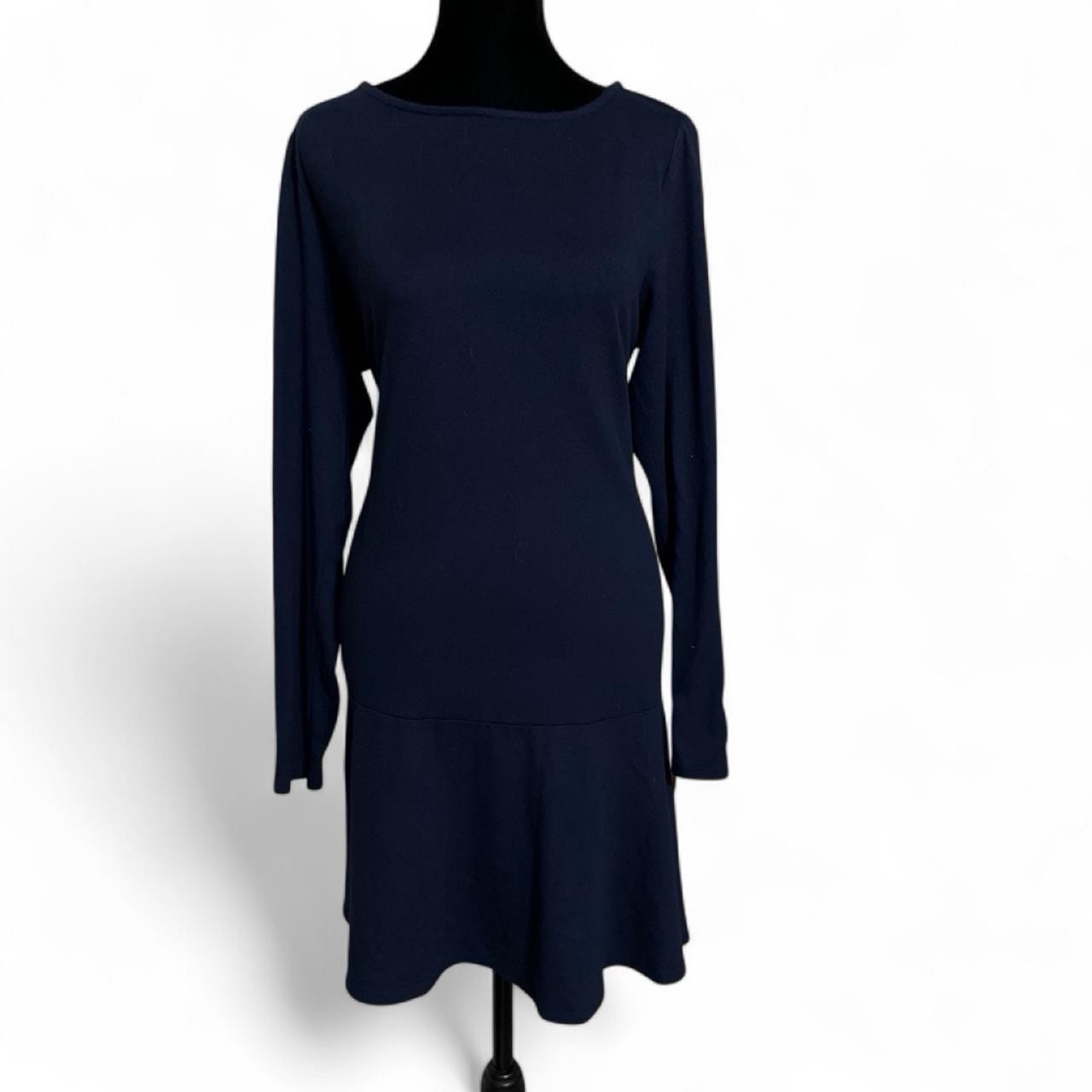 Studio 1886 Navy Solid Shift Dress Boat Neck Long Sleeve Knit drop waist M/M