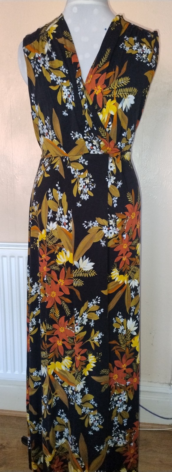 M&S Per Una Orange Brown 70s Look Abigail’s Party Maxi Sleeveless Dress Size 12