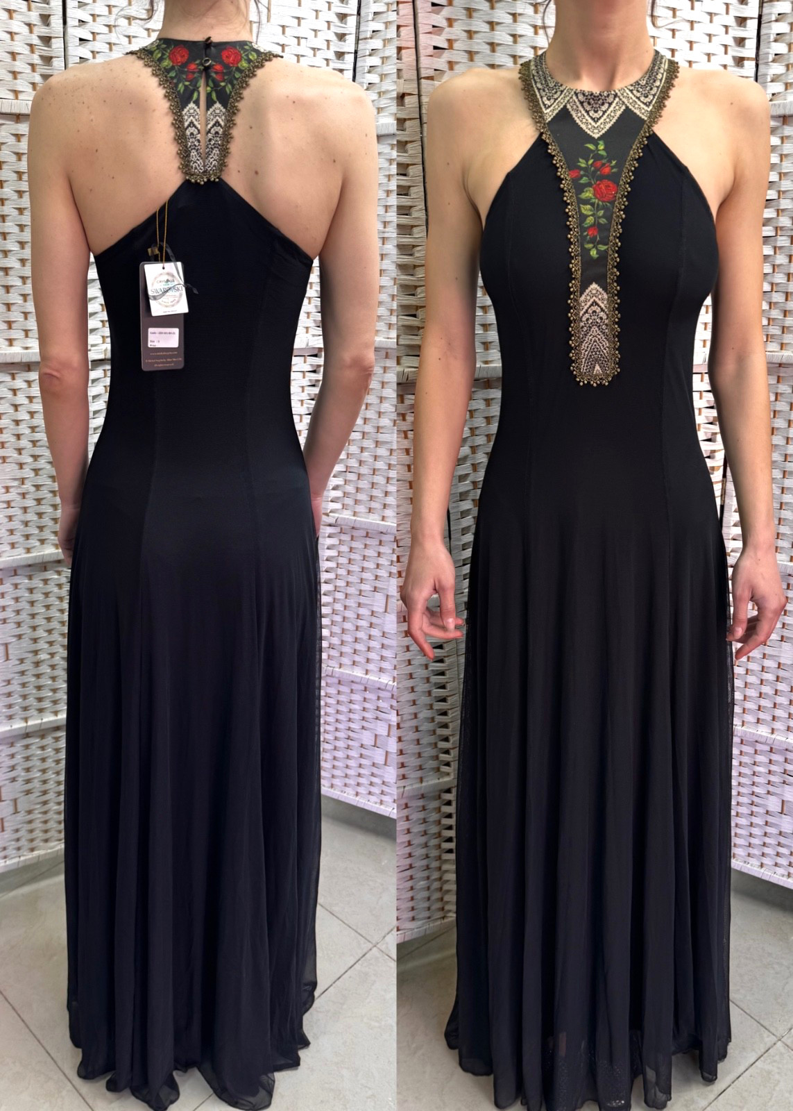 Michal Negrin Elegant Full length Black Floral dress Size – S – NWT #41#
